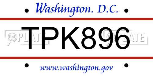 TPK896 District Of Columbia License Plate