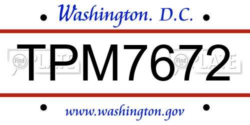 TPM7672 District Of Columbia License Plate
