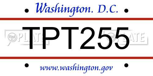 TPT255 District Of Columbia License Plate