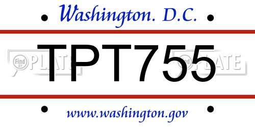 TPT755 District Of Columbia License Plate
