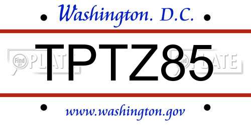 TPTZ85 District Of Columbia License Plate