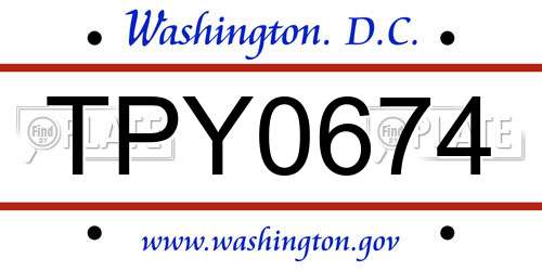 TPY0674 District Of Columbia License Plate