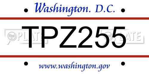 TPZ255 District Of Columbia License Plate