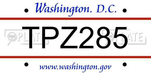 TPZ285 District Of Columbia License Plate