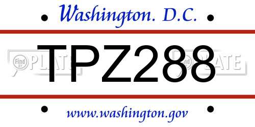 TPZ288 District Of Columbia License Plate