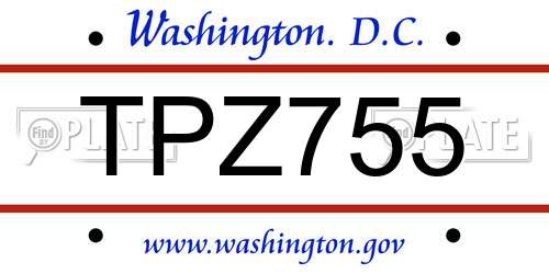 TPZ755 District Of Columbia License Plate