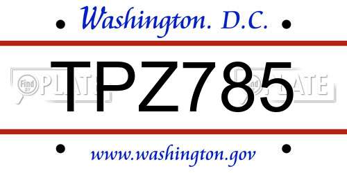 TPZ785 District Of Columbia License Plate