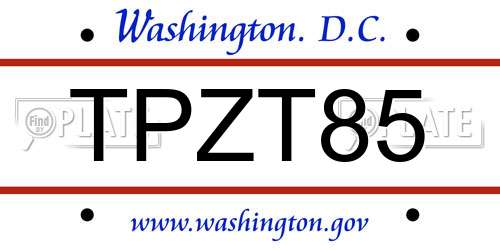 TPZT85 District Of Columbia License Plate