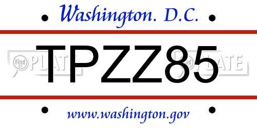 TPZZ85 District Of Columbia License Plate