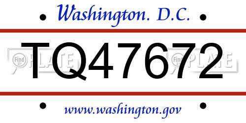 TQ47672 District Of Columbia License Plate