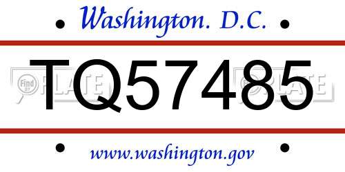 TQ57485 District Of Columbia License Plate