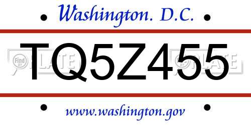 TQ5Z455 District Of Columbia License Plate