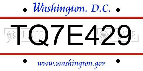 TQ7E429 District Of Columbia License Plate