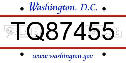 TQ87455 District Of Columbia License Plate