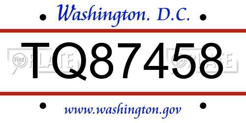 TQ87458 District Of Columbia License Plate
