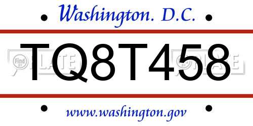 TQ8T458 District Of Columbia License Plate