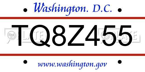 TQ8Z455 District Of Columbia License Plate