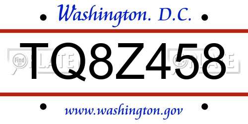 TQ8Z458 District Of Columbia License Plate