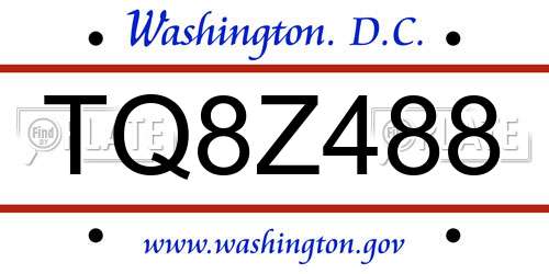 TQ8Z488 District Of Columbia License Plate