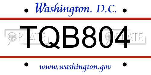 TQB804 District Of Columbia License Plate
