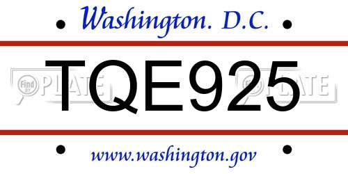 TQE925 District Of Columbia License Plate