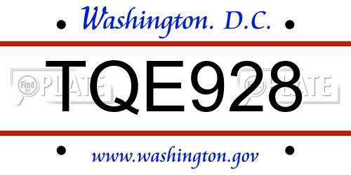 TQE928 District Of Columbia License Plate