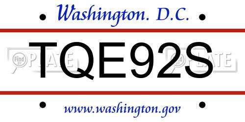 TQE92S District Of Columbia License Plate