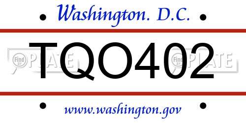 TQO402 District Of Columbia License Plate