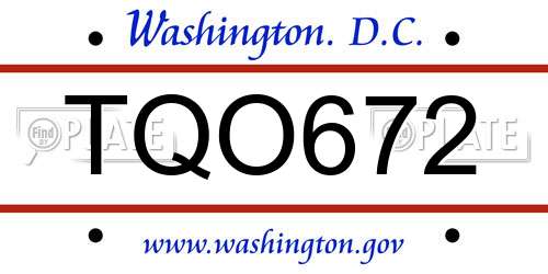 TQO672 District Of Columbia License Plate