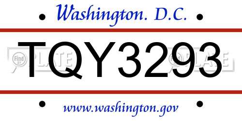 TQY3293 District Of Columbia License Plate