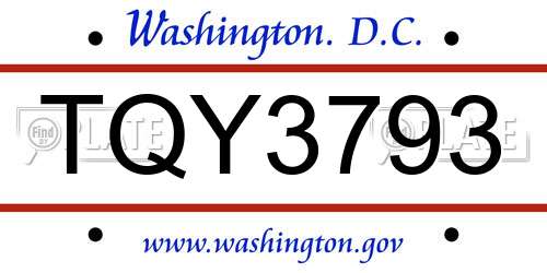 TQY3793 District Of Columbia License Plate