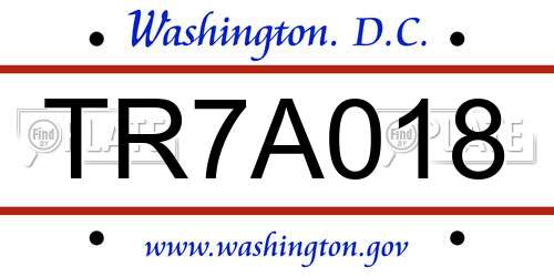 TR7A018 District Of Columbia License Plate