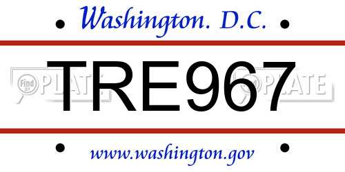 TRE967 District Of Columbia License Plate