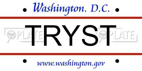 TRYST District Of Columbia License Plate