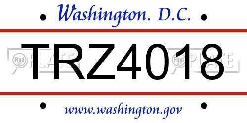 TRZ4018 District Of Columbia License Plate