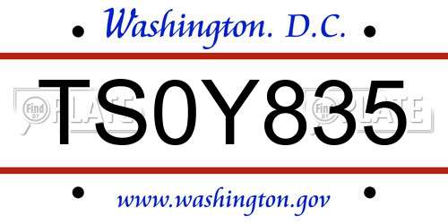 TS0Y835 District Of Columbia License Plate