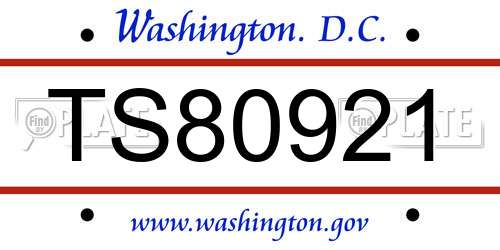 TS80921 District Of Columbia License Plate