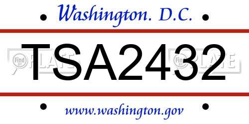 TSA2432 District Of Columbia License Plate