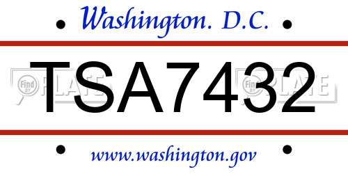 TSA7432 District Of Columbia License Plate