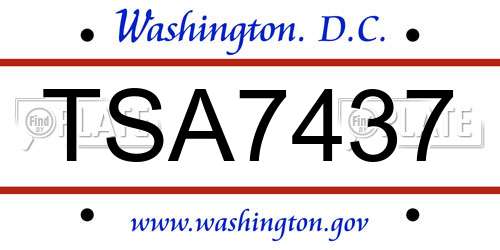 TSA7437 District Of Columbia License Plate