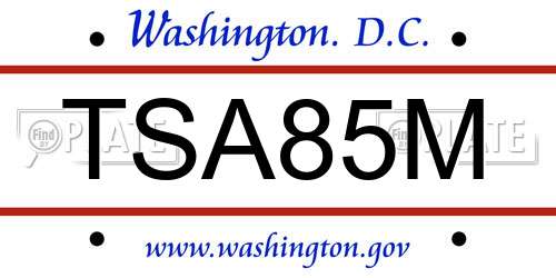 TSA85M District Of Columbia License Plate