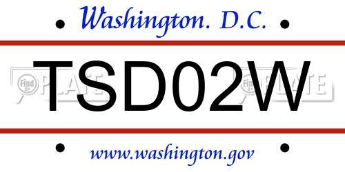 TSD02W District Of Columbia License Plate