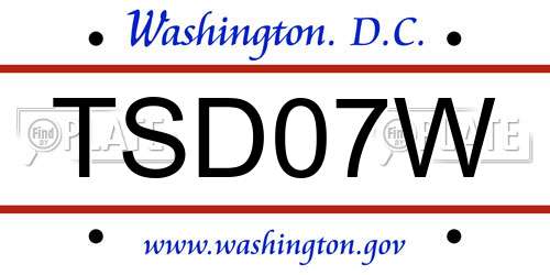 TSD07W District Of Columbia License Plate
