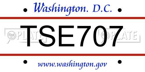 TSE707 District Of Columbia License Plate