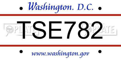 TSE782 District Of Columbia License Plate