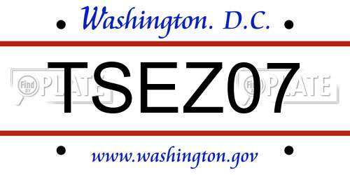 TSEZ07 District Of Columbia License Plate