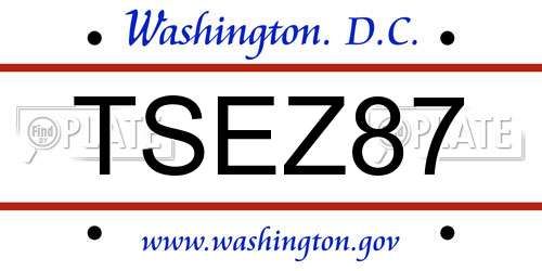 TSEZ87 District Of Columbia License Plate
