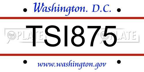 TSI875 District Of Columbia License Plate