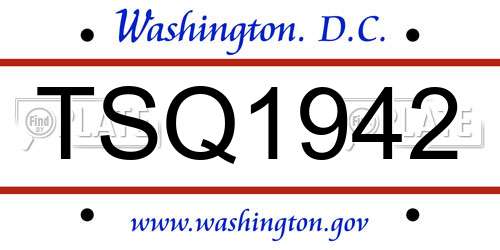 TSQ1942 District Of Columbia License Plate