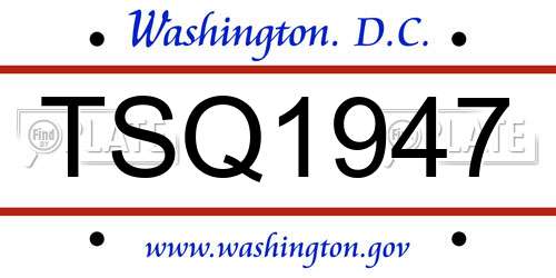 TSQ1947 District Of Columbia License Plate
